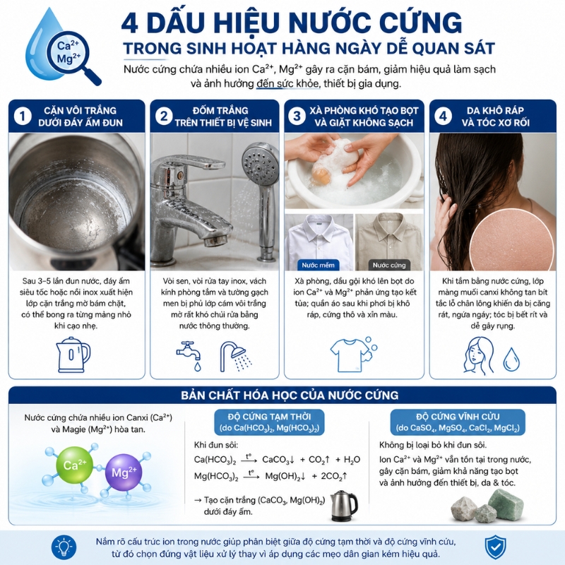 Dấu hiệu nhận biết nước cứng trong nhà và bản chất hóa học