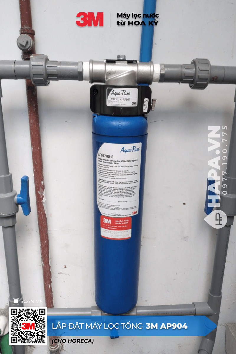 Hình ảnh lắp đặt thực tế Máy Lọc Nước Đầu Nguồn 3M AP904 tại Quán Cafe, Quận 4, TP HCM.