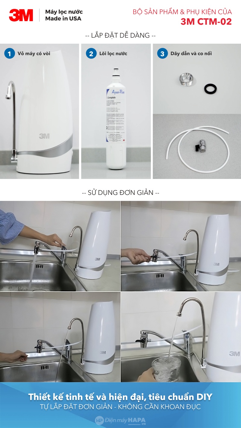 Giới thiệu Máy Lọc Nước Uống Để Bàn 3M CTM-02, Không Cần Khoan Đục