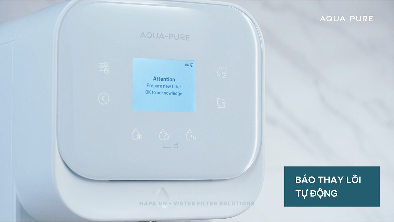 Thiết kế sang trọng của máy lọc nước nóng lạnh 3M Aqua-Pure HCD-3C cho gia đình và văn phòng - Máy có chức năng cảnh báo thay lõi lọc thông minh