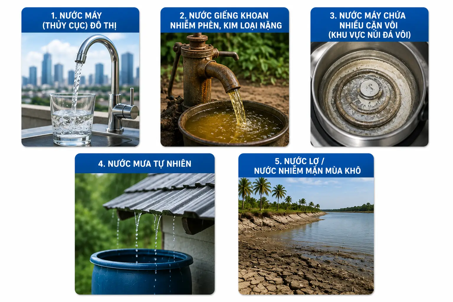 Hình ảnh 5 nguồn nước phổ biến tại Việt Nam & Giải pháp xử lý