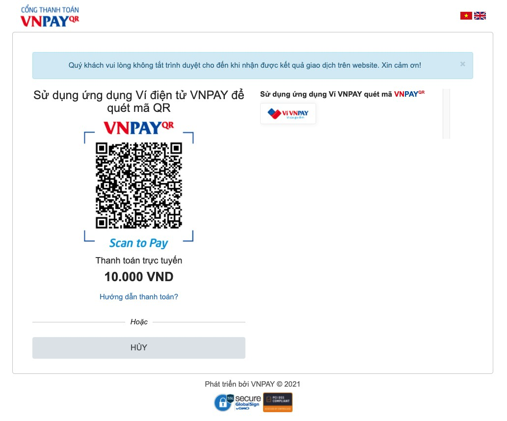 Thanh toán trực tuyến trên Website qua Cổng thanh toán VNPAY - Website hapa.vn - 05