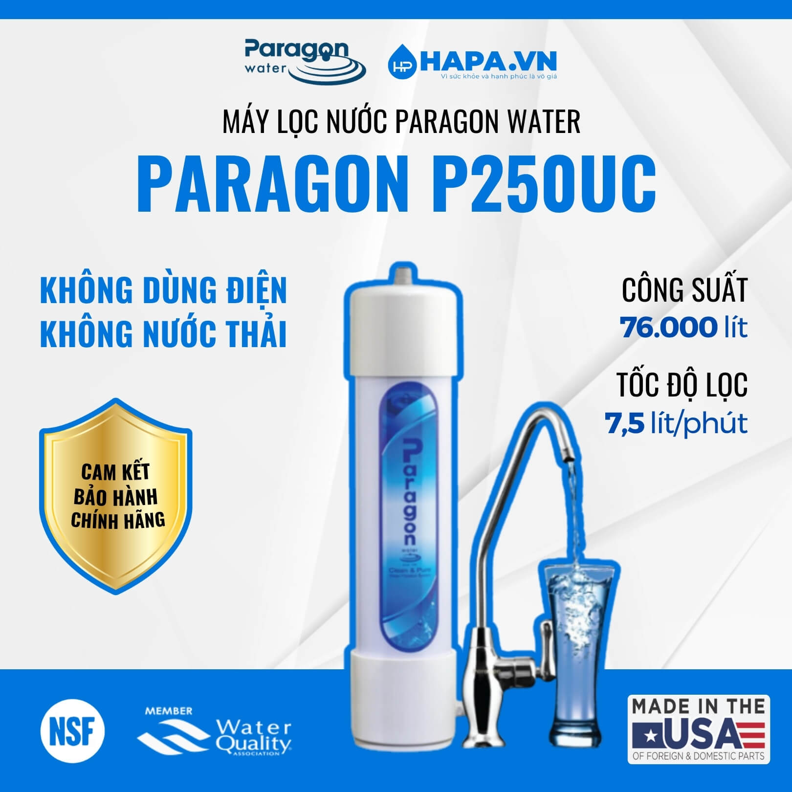 Máy lọc nước Paragon P5250UC được trang bị lõi lọc 5 cấp và màng lọc RO DOW Filmtec hàng đầu từ Mỹ