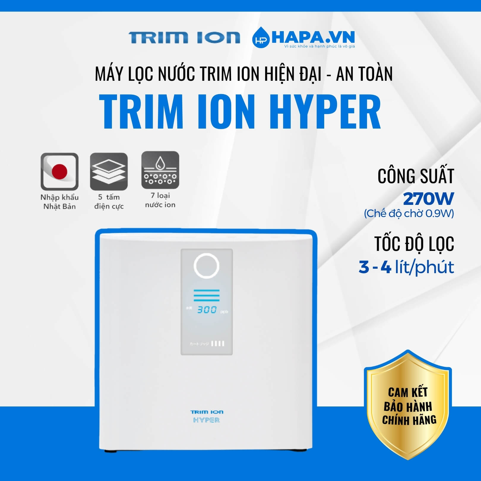 Trim Ion Hyper là một trong những máy lọc nước điện giải hiện đại nhất hiện nay với hệ thống 5 tấm điện cực đa năng