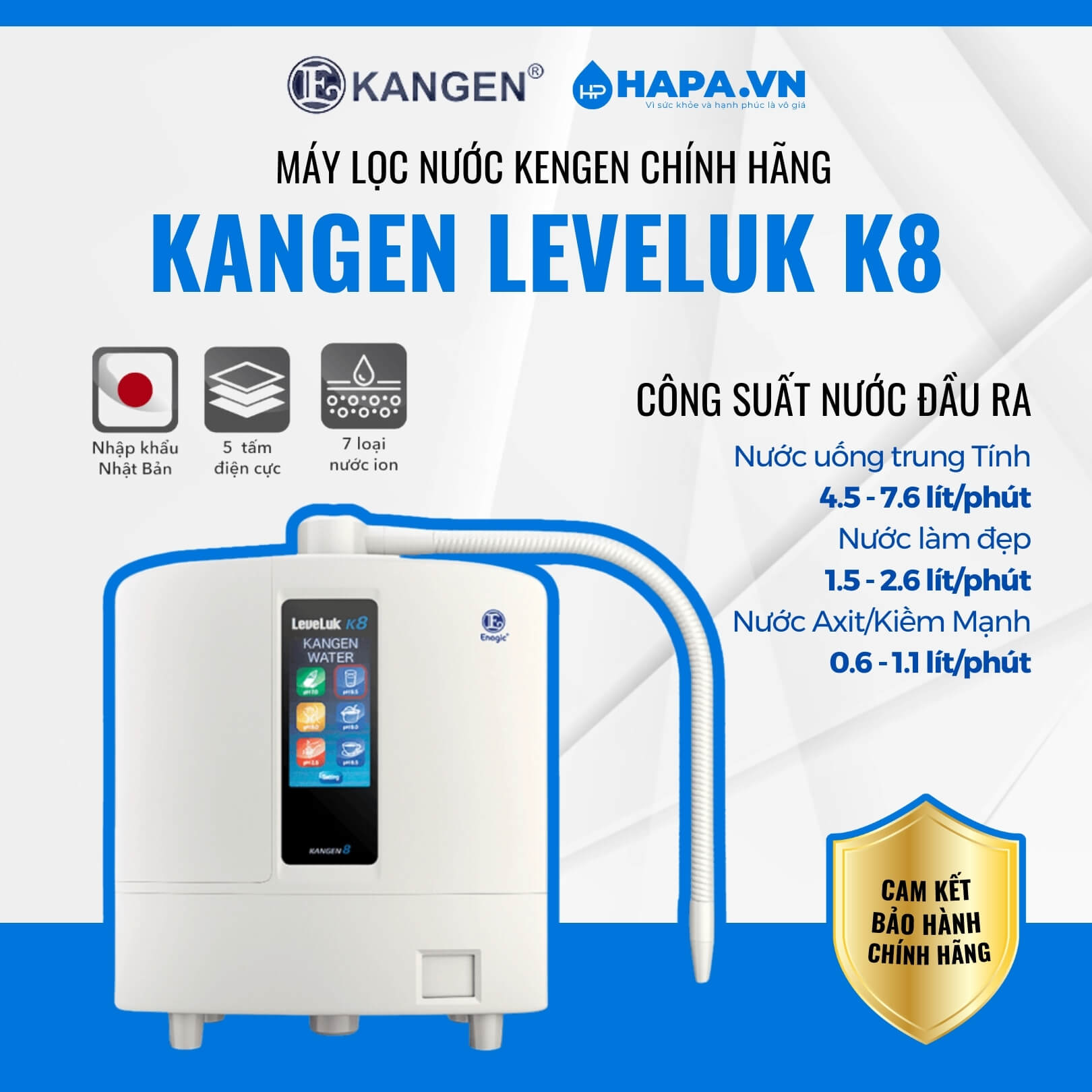 Kangen Leveluk K8 là máy lọc nước điện giải cao cấp, mang đến nguồn nước ion kiềm đa dạng