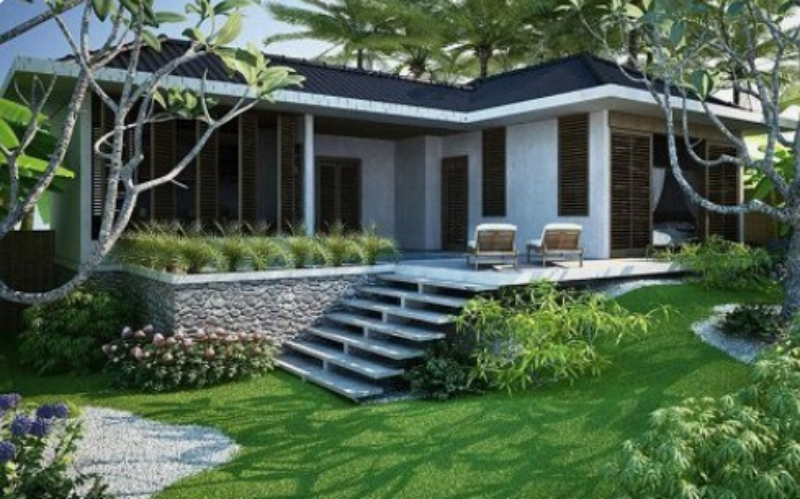 Mẫu nhà dân dụng có thiết kế sân vườn rộng rãi, thoáng mát