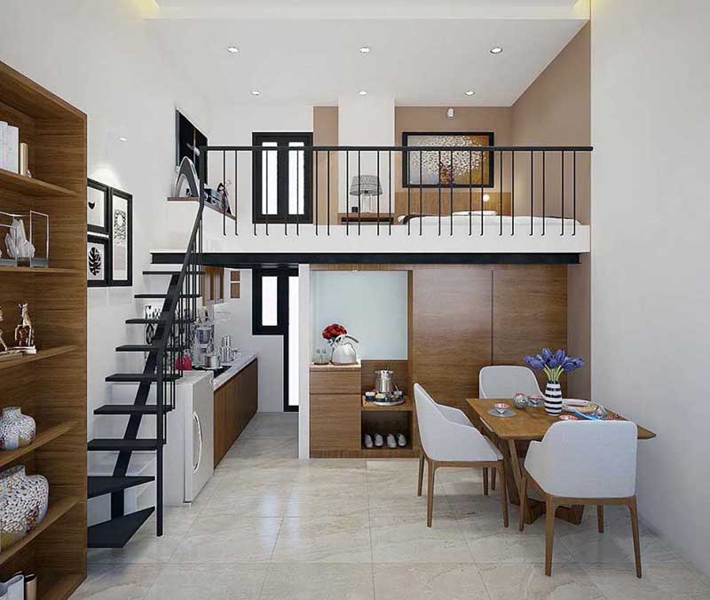 Mẫu nhà ống 1 tầng kết hợp với gác lửng