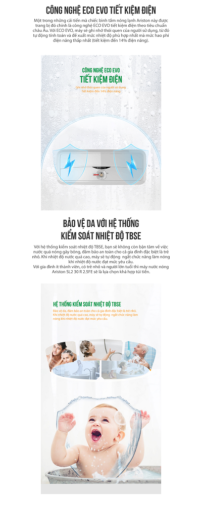 Bình nóng lạnh Ariston SL2 30 R 2.5 FE MT chính hãng
