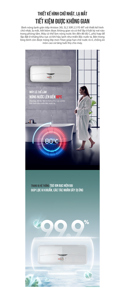 Bình nóng lạnh Ariston SL2 30 R 2.5 FE MT chính hãng