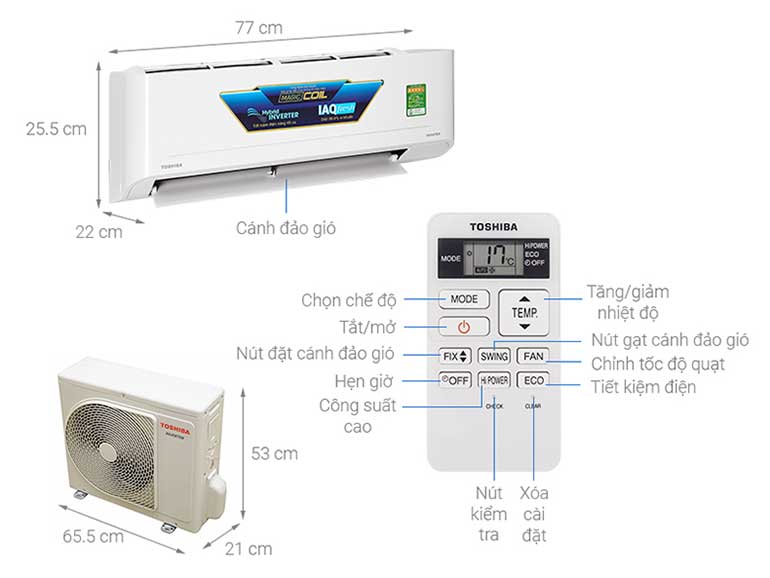 Điều hòa Toshiba 1 chiều 12000 btu inverter RAS-H13C4KCVG-V giá tốt