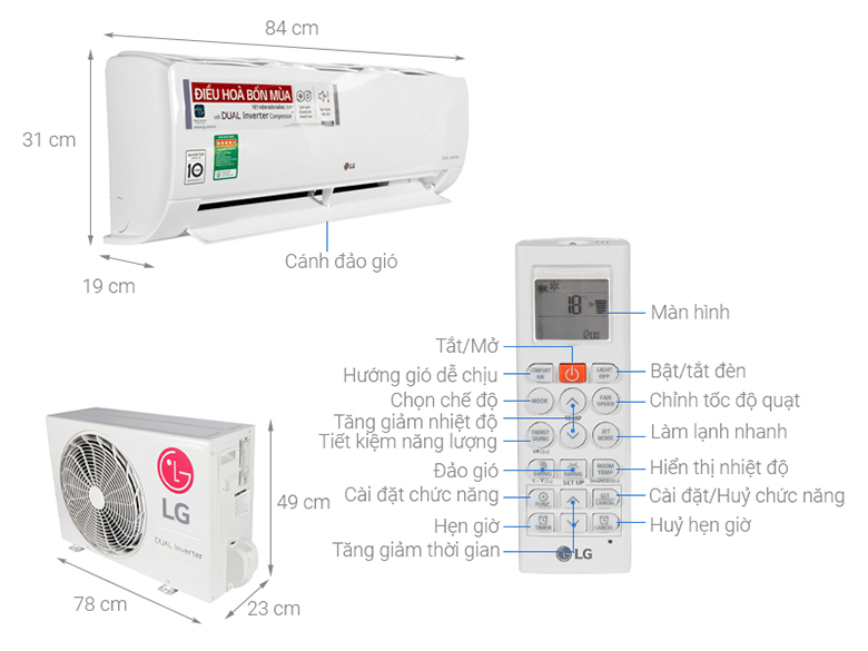 Điều hòa LG 2 chiều Inverter 9200 BTU B10END - thiết kế chi tiết