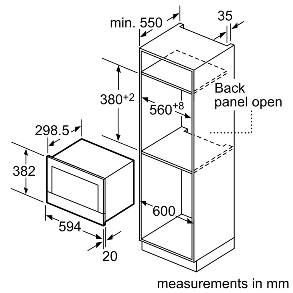 Kích thước của lò vi sóng Bosch BFL523MS0B