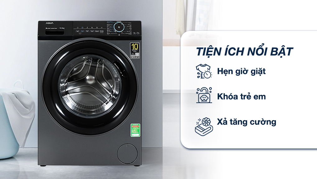 Máy giặt lồng ngang Aqua inverter 9.5 kg AQD-A952J BK 2023