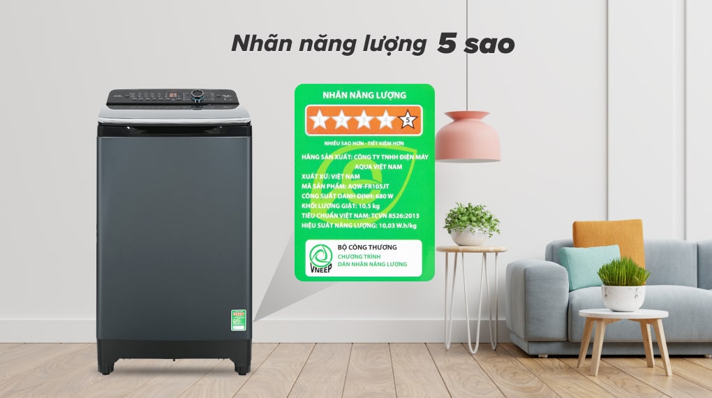 Máy giặt lồng đứng Aqua 10.5 kg AQW-FR105JT BK 2023