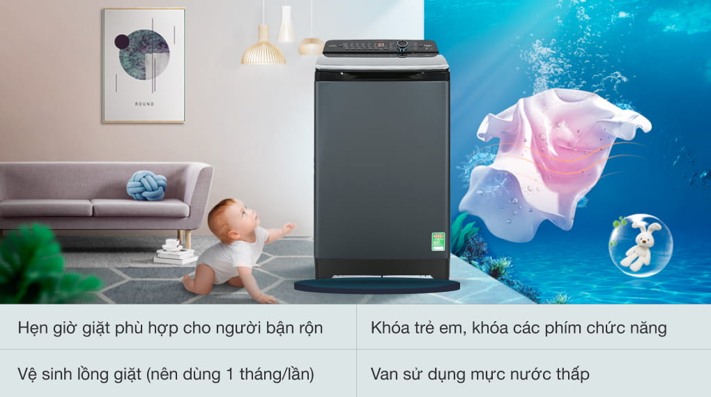 Máy giặt lồng đứng Aqua 10.5 kg AQW-FR105JT BK 2023