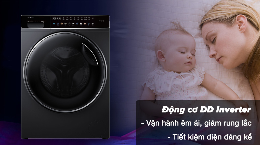 Máy giặt lồng ngang Aqua inverter 10 kg AQD-DDW1000J BK 2023