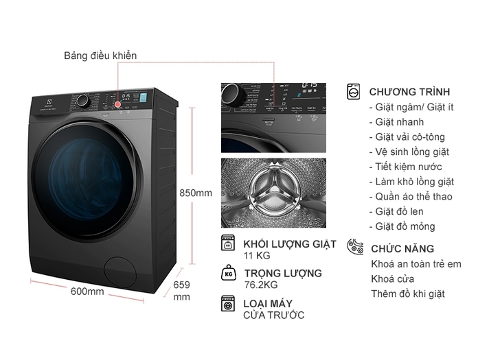 Máy giặt Electrolux Inverter 11 kg EWF1142R7SB