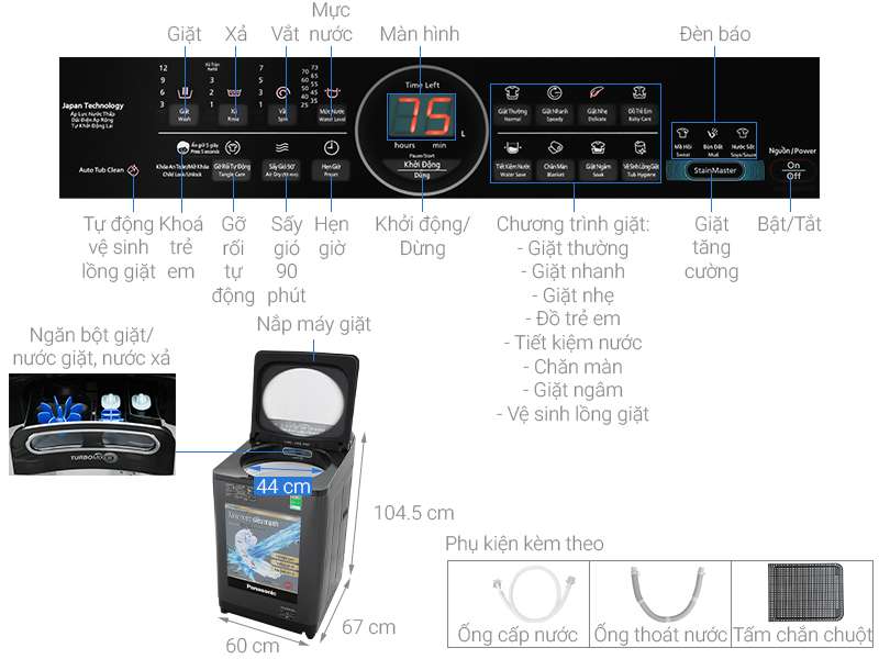 Máy giặt Panasonic lồng đứng 11.5 kg NA-FD11AR1BV