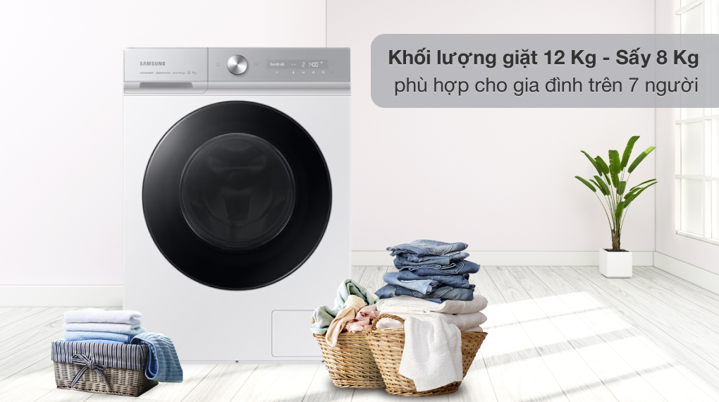 Máy giặt sấy Samsung Bespoke AI Inverter 12/8 kg WD12BB944DGHSV 2023