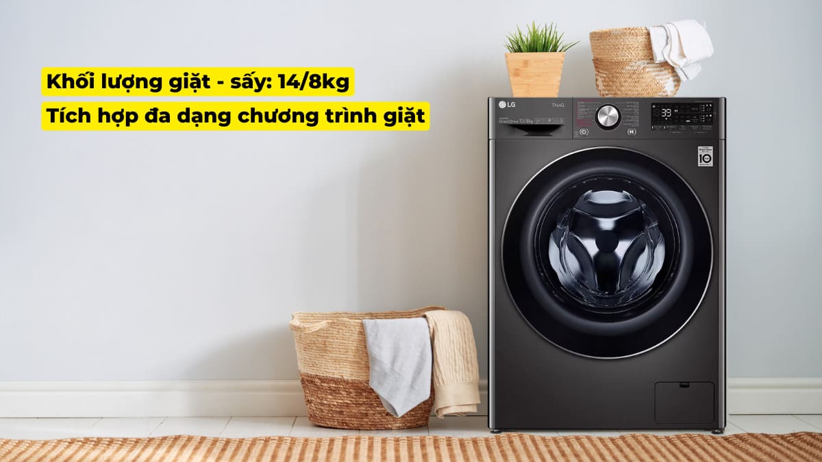 Máy giặt sấy LG AI DD inverter giặt 14 kg - sấy 8 kg FV1414H3BA 2023