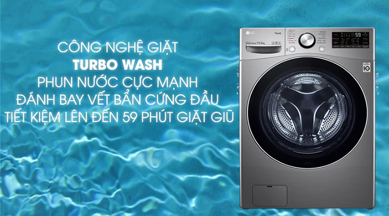Máy giặt sấy lồng ngang LG Inverter 13 kg FV1413H3BA công nghệ giặt Turbo Wash