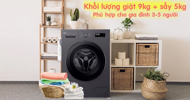 Máy giặt sấy lồng ngang LG AI DD™ Inverter giặt 9 kg - sấy 5 kg FB1209D5M màu đen, giá tốt