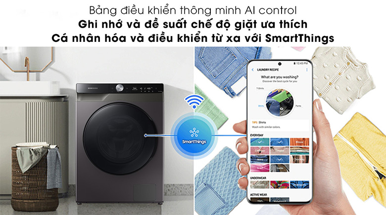 Máy giặt sấy Samsung AI Inverter 11 kg WD11T734DBX/SV lồng ngang