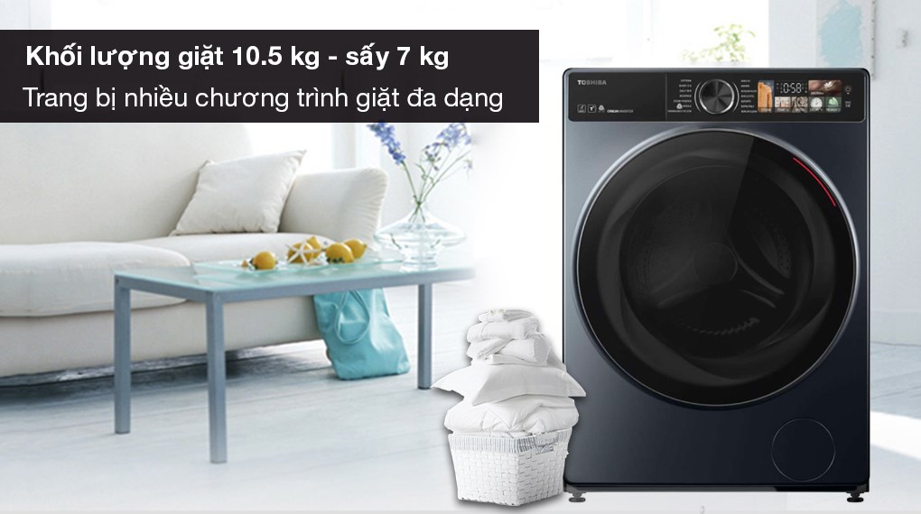 [2024] Máy giặt sấy Toshiba inverter giặt 10,5 kg - sấy 7 kg TWD-T25BZU115MWV(MG)