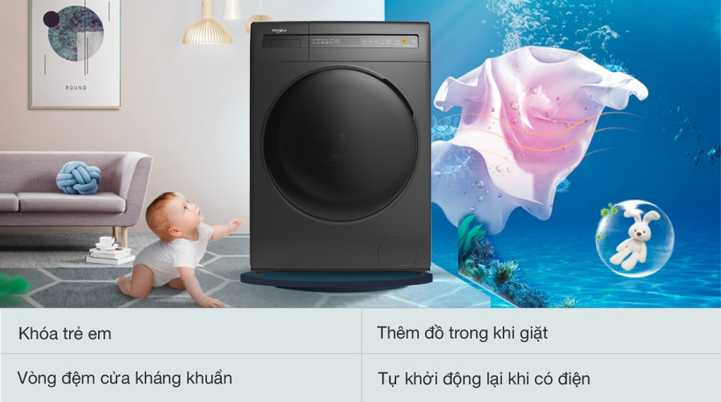 Máy giặt sấy Whirlpool 10.5 kg WWEB10702FG 2022 giá rẻ