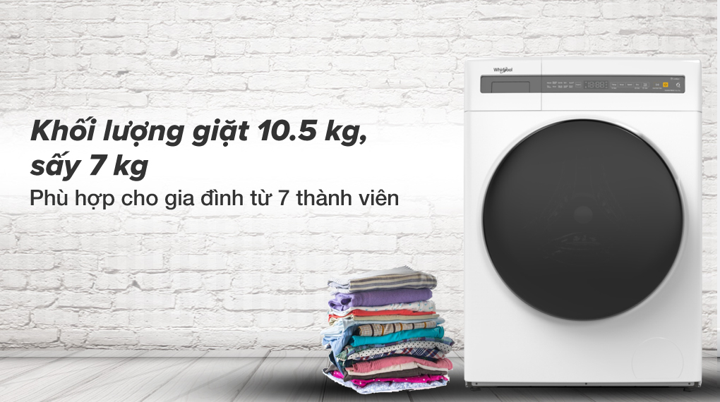 Máy giặt sấy Whirlpool 10.5 kg WWEB10702FW 2022 giá rẻ