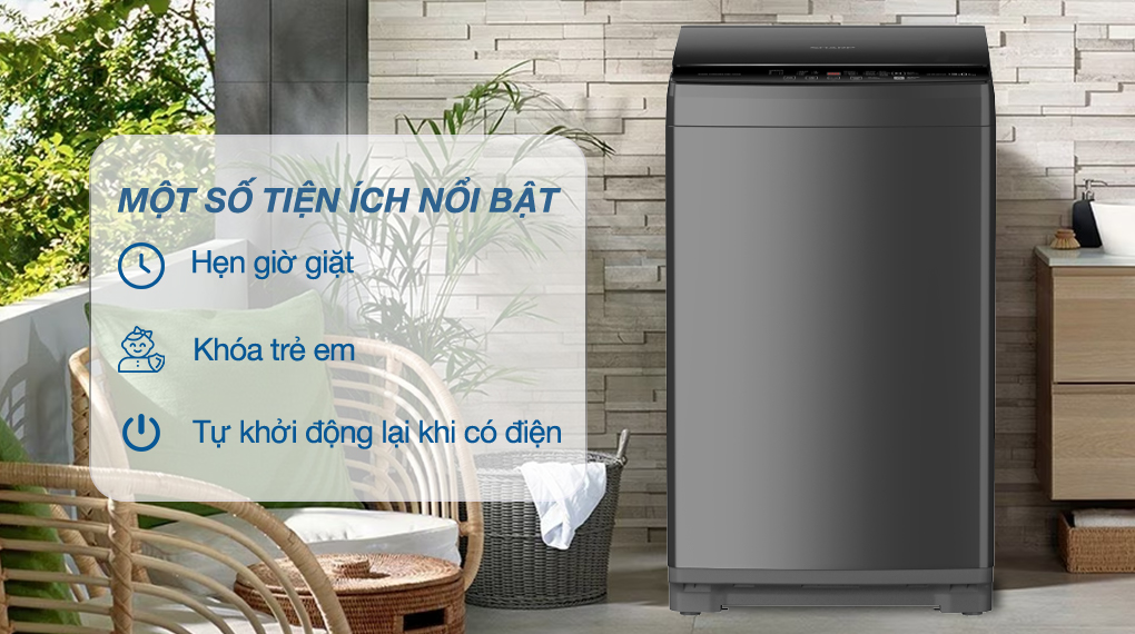 Máy giặt lồng đứng Sharp 10 kg ES-W10NV-GY 2023