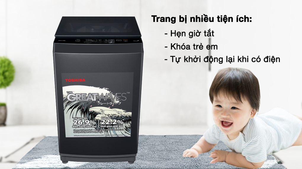 Máy giặt Toshiba lồng đứng 9 kg AW-M1000FV(MK)