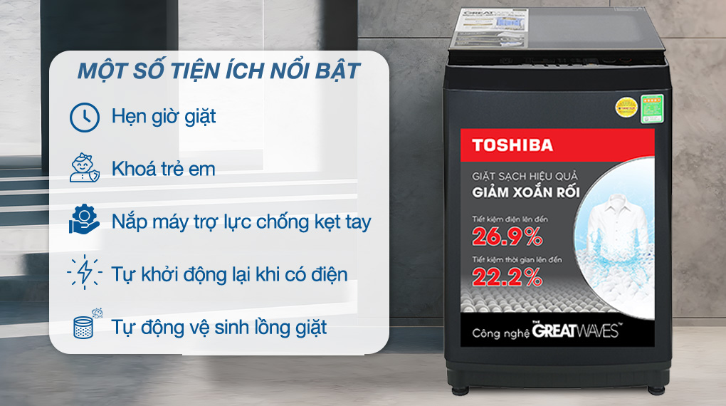 Máy giặt lồng đứng Toshiba inverter 10 kg AW-DM1100PV(KK)