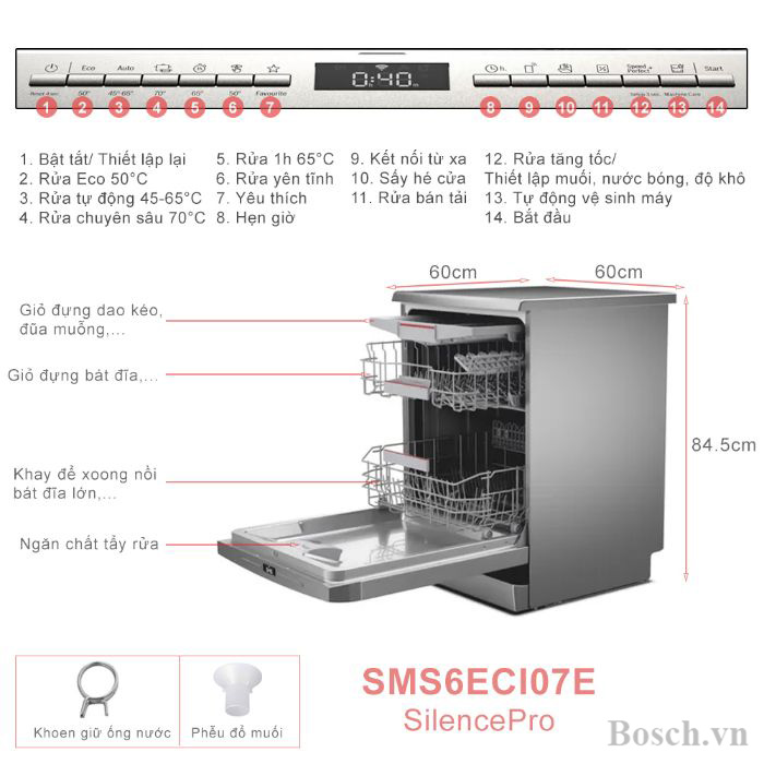 Máy rửa bát Bosch SMS6ECI07E 14 bộ serie 6 nhập khẩu Đức