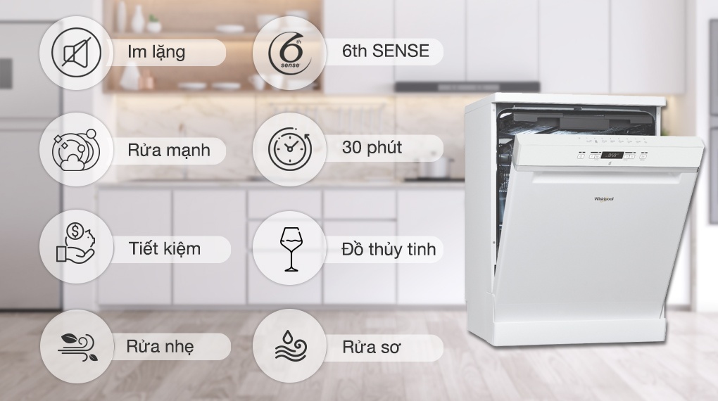 Máy rửa bát độc lập Whirlpool 14 bộ WFC 3C26P 2022 giá rẻ