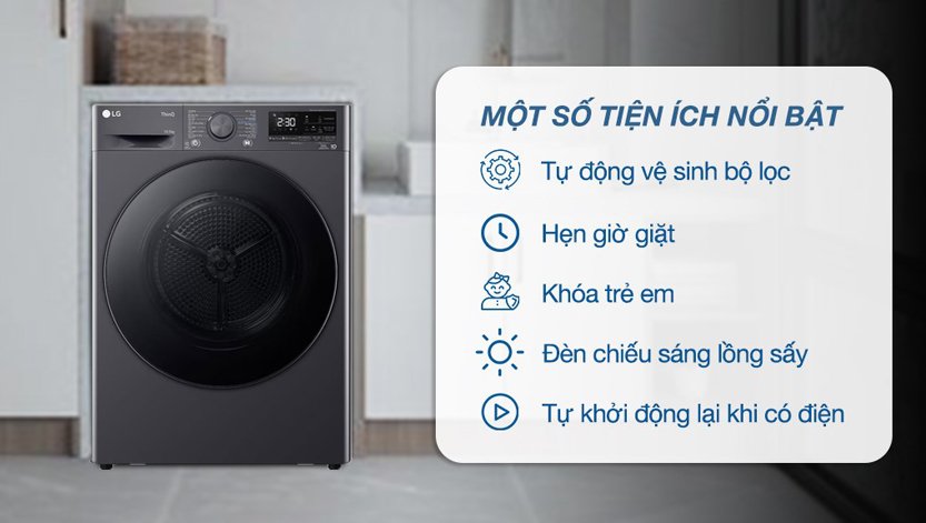 Máy sấy bơm nhiệt LG inverter 10.5 kg DVHP50M 2024