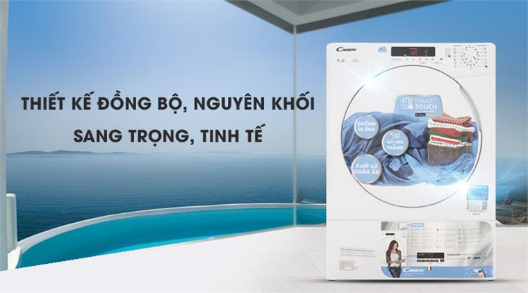 Máy sấy thông hơi Candy 9Kg CS V9DF-S thiết kế đồng bộ, nguyên khối