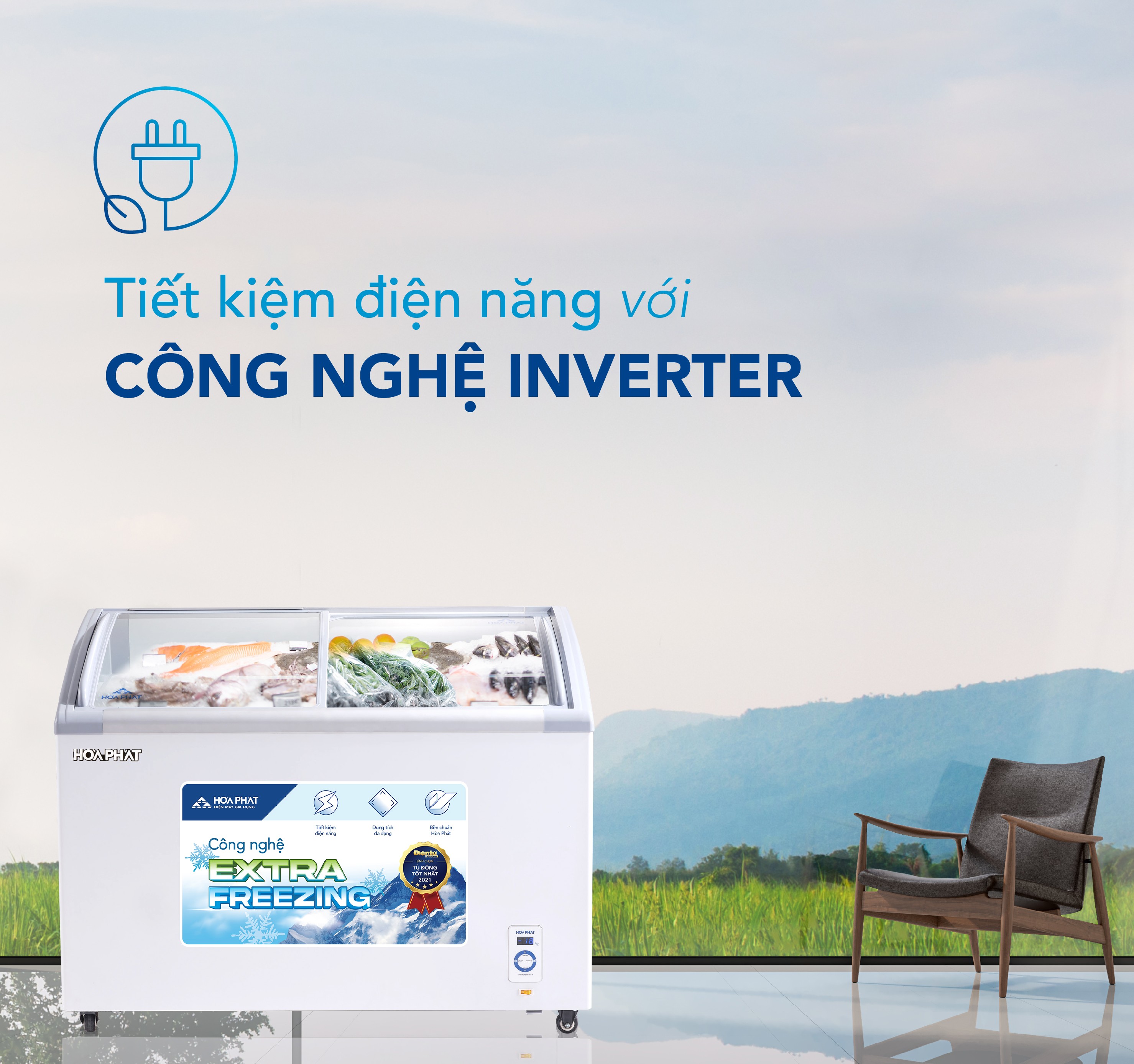 Tủ đông trưng bày Hòa Phát inverter 357 lít mặt kính HSF AD8357.C1
