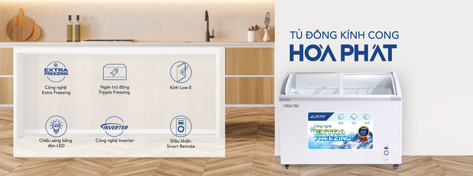 Tủ đông trưng bày Hòa Phát 280 lít mặt kính HSF AD8280.C1