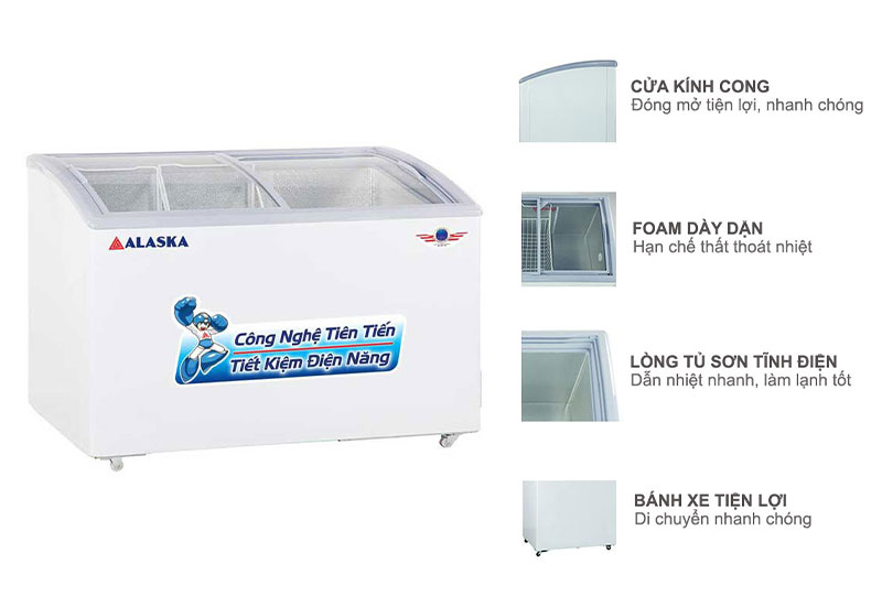 Tủ đông kính cong Alaska KC-310 dung tích 310 lít
