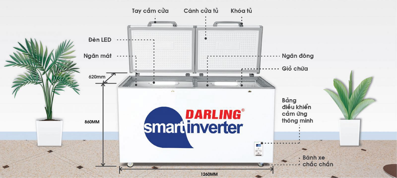 Tủ đông mát Darling 2 cánh 370 lít Smart Freezer DMF-3799AS