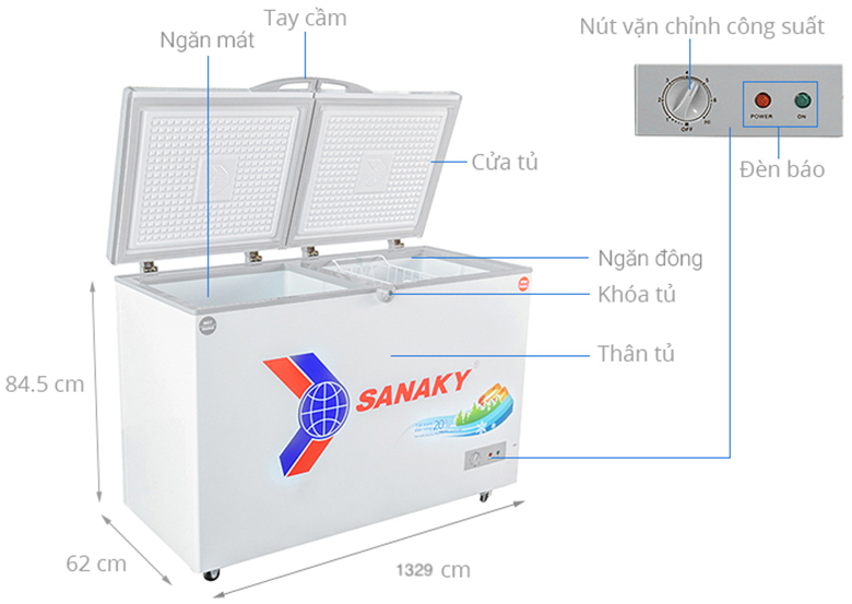 Tủ đông 2 ngăn Sanaky dàn đồng 280 lít VH 4099W1 giá rẻ