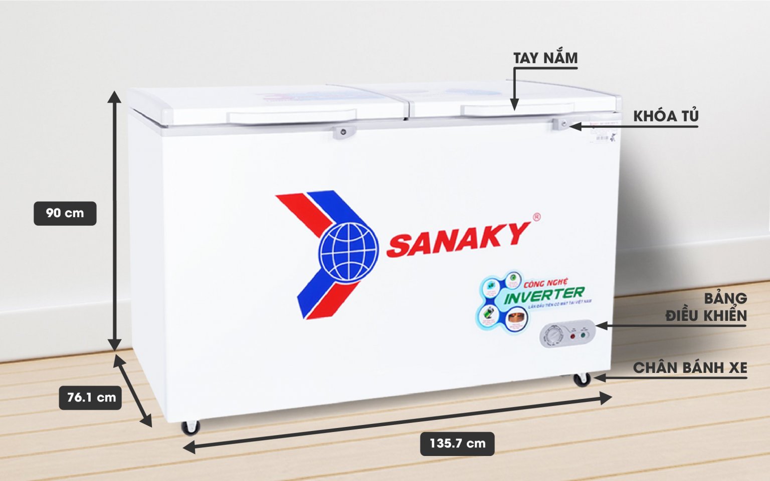 Tủ đông dàn đồng Sanaky 410 lít inverter VH-5699HY3 giá rẻ