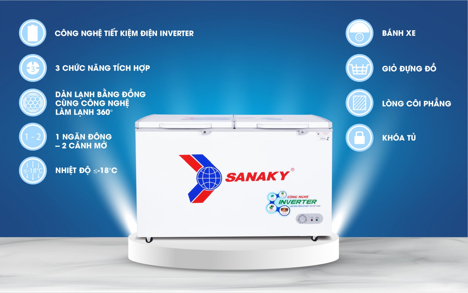 Tủ đông dàn đồng Sanaky 410 lít inverter VH-5699HY3 giá rẻ