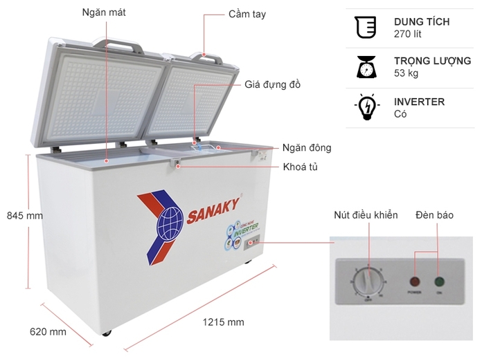 Tủ đông Sanaky Inverter 270 lít VH-3699A4K