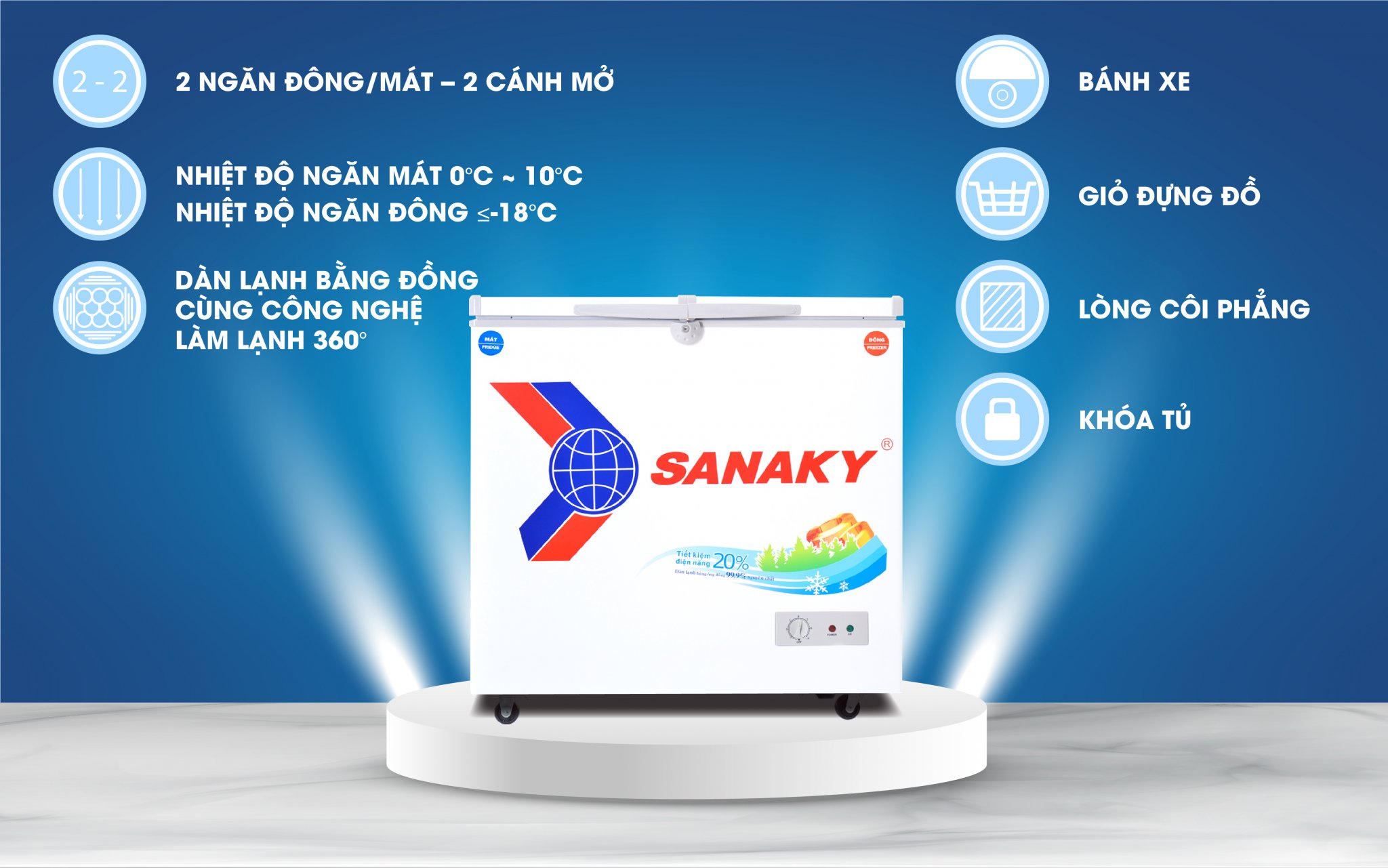 Tủ đông Sanaky 259 lít VH-2599W1 giá rẻ