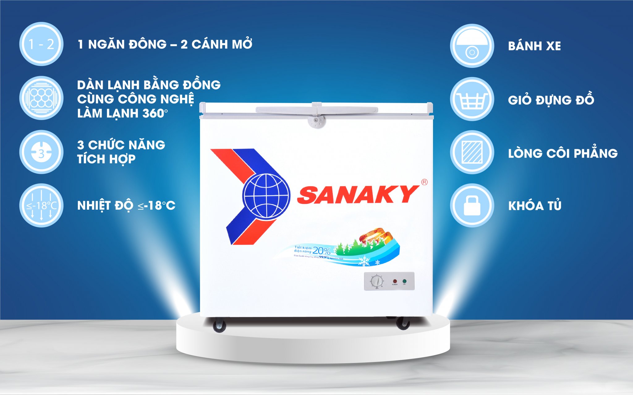 Tủ đông Sanaky 250 lít VH-2599A1 giá rẻ