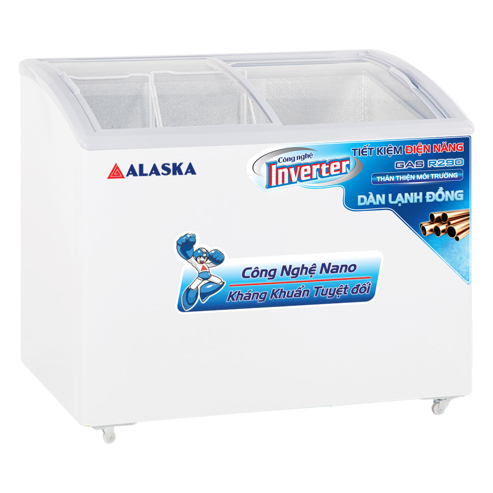 Tủ đông kính cong Alaska 2 cửa Inverter 210 Lít KC-210CI