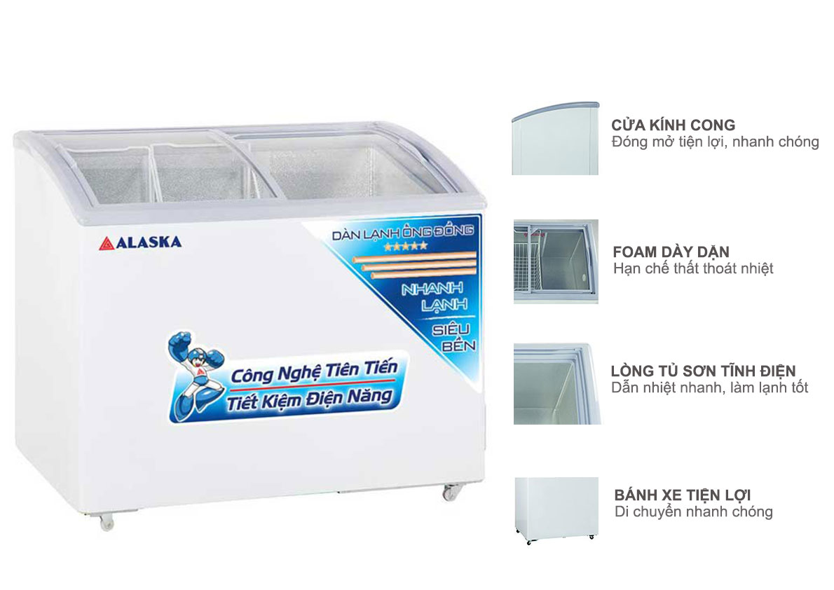 Tủ đông bày hàng kính cong Alaska 210 lít KC-210C