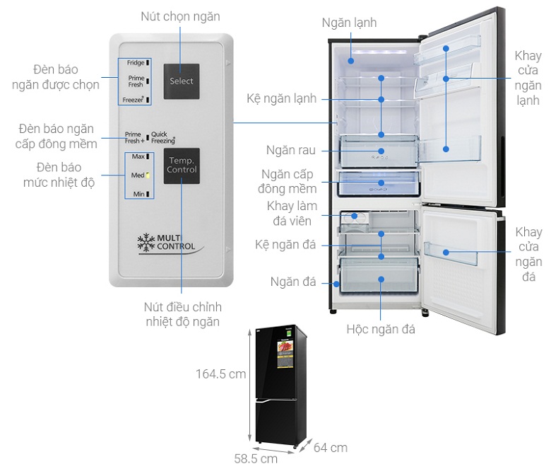 Tủ lạnh Panasonic Inverter 290 lít NR-BV320GKVN 2 cánh Đen